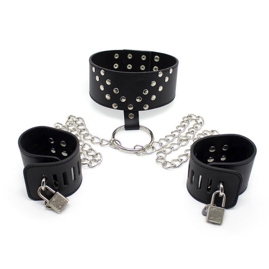 Faux Leather Studded Collar and Cuff Restraint Set