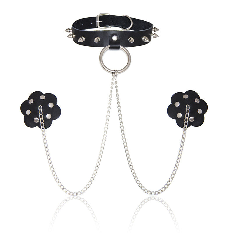 Spiked Bondage Collar with Studded Nipple Covers