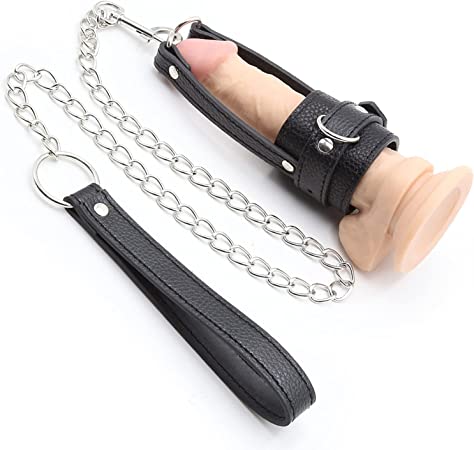 Leather Penis Cage with a Chain and Lead