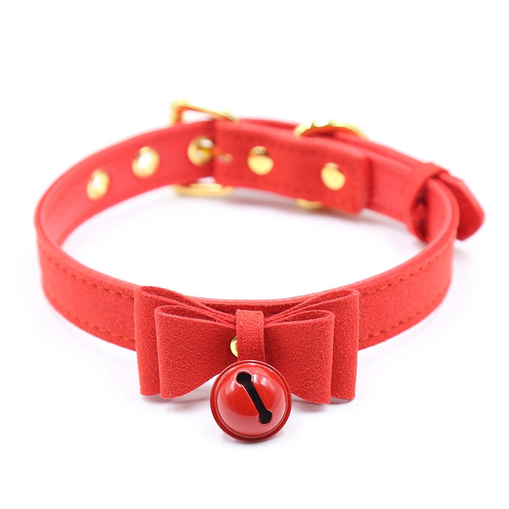 Red Bow Collar and Bell – Lace and Leather