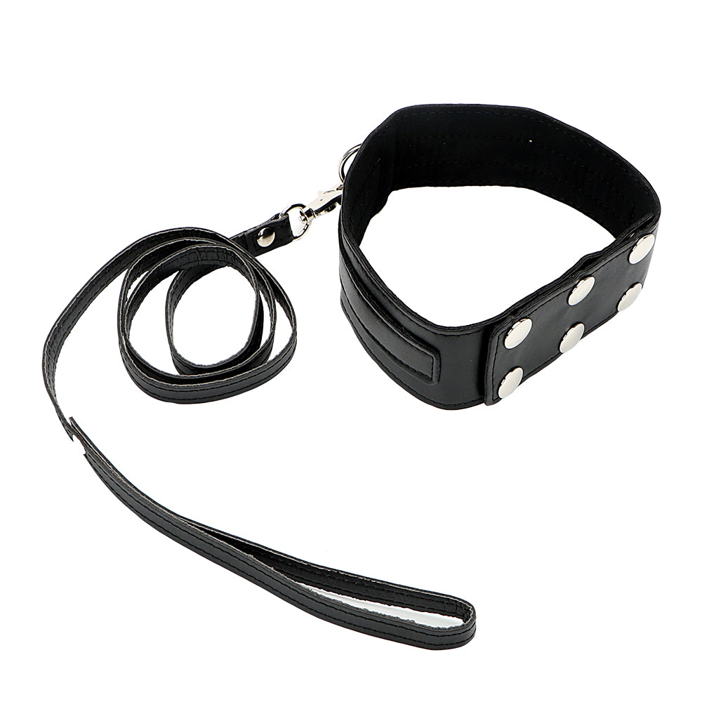 Flat Section Faux Leather Collar and Lead