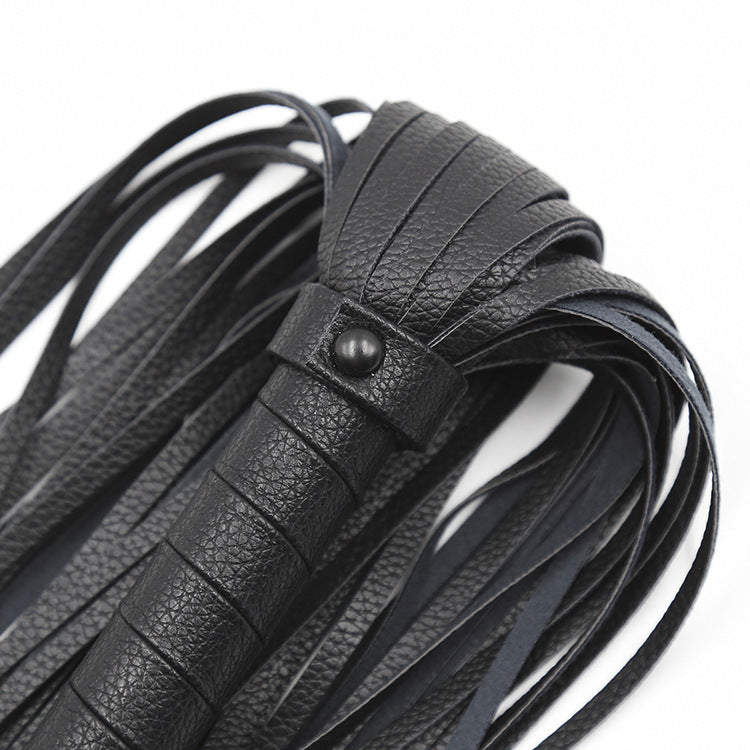 Fronded Black Faux Leather Flogger