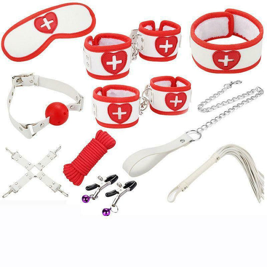 Naughty Nurse Red and White 10 Piece Bondage Kit