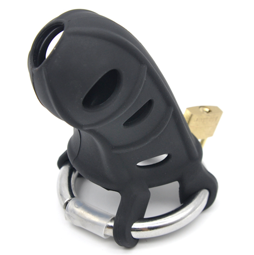 Black Silicone Chastity Cage with Metal Ball Ring