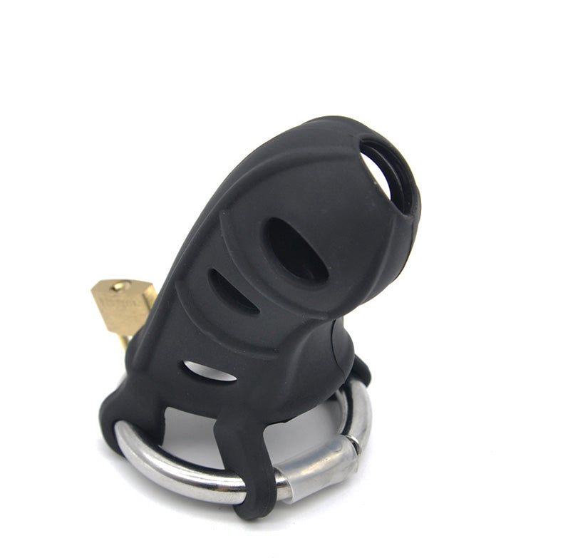 Black Silicone Chastity Cage with Metal Ball Ring