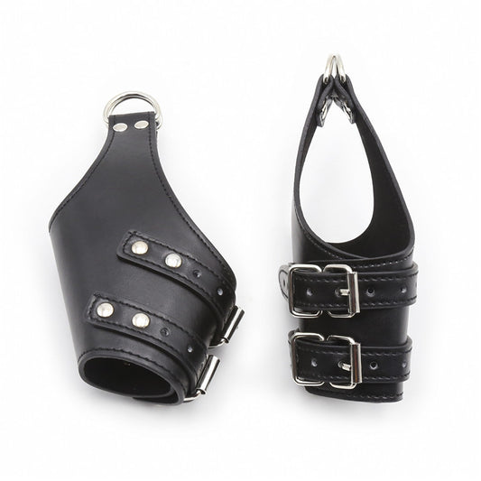 Black Faux Leather Suspended Bondage Handcuffs