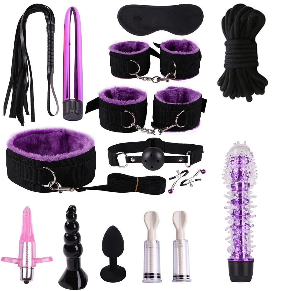 14 Piece Purple and Black Kinky Bondage Kit