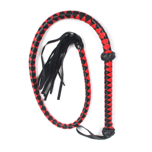 Red and Black Plaited Whip with Leather Hand Loop